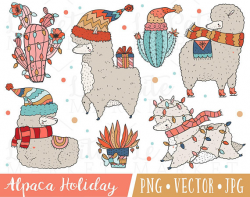 Alpaca Christmas Clipart, Cute Holiday Alpaca Clip Art, Llama ...