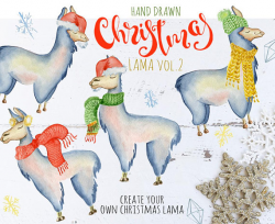 Llama watercolor clipart Christmas llama Watercolor alpaca PNG Llama ...