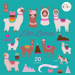Llama clipart, cute llamas clip art, burro, birthday card, alpaca ...