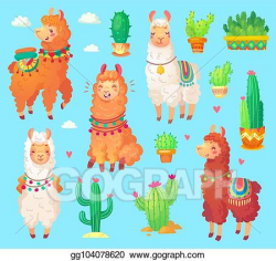Vector Illustration - Mexican cartoon cute alpaca lama with ...