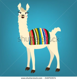 Vector illustration of cute llama with Peru/Bolivian cape on ...