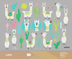 Llama clipart, cactus clip art, alpaca clipart, animals draw, vector ...
