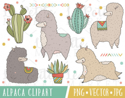 Cute Llama Clipart Set, Cute Alpaca Clip Art Images, Clipart for ...