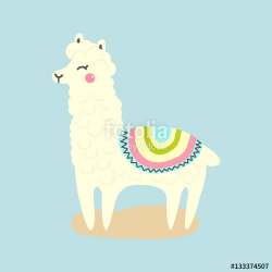 Vector cute llama or alpaca illustration. Funny animal.