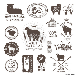 Wool labels and stickers. Logo set of sheep, alpaca, rabbit and goat ...