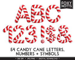 Candy Cane Christmas Alphabet & Numbers Clip Art: Digital