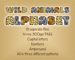 Wild animal digital alphabet letters clipart download