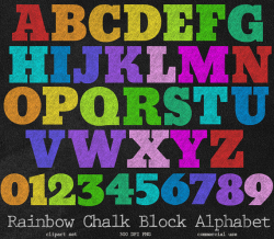 Rainbow Chalk Block Letters - Chalkboard Alphabet and Numbers Back ...