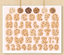 Chocolate Chip Cookie Alphabet and Numb | Design Bundles