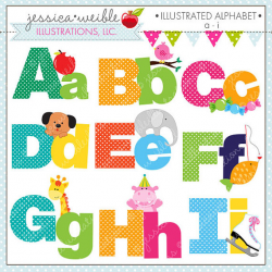 Illustrated Alphabet A - I Cute Digital Clipart for Commercial or ...