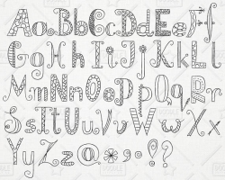 Doodle Alphabet Clipart Vector Pack, Hand Drawn Font, Alphabet ...