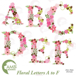 Floral Alphabet clipart Alphabet clipart Letters A to F