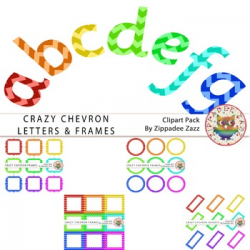 Crazy Chevron Lowercase Alphabet Clipart and 36 White Filled Frames