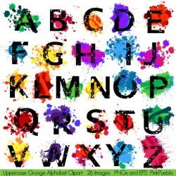 Grunge Alphabet Font with Graffiti Paint Splatters Letters