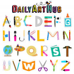 School Supplies Alphabet Clip Art Set