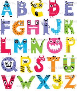 alphabet monster pattern fabric - andibird - Spoonflower