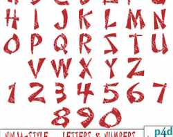 Alphabet 36 Ninja Style Letters and Numbers Clipart