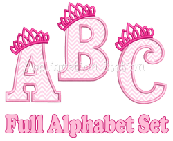 Full Tiara Alphabet Set Applique Machine Embroidery Design girl ...