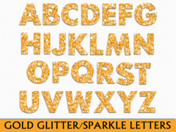 Gold Gitter / Sparkle Alphabet Clip Art Graphic Letters