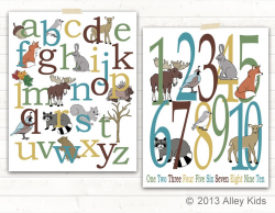 Woodland Animals, Alphabet and Number Poster Set | Alley Kids ...