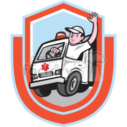 Royalty-Free ambulance driver waving in shield shaped logo 391384 ...
