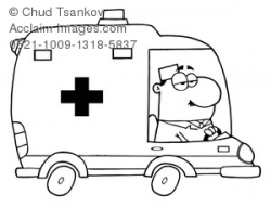 Clipart Image of Black and White Medic Driving an Ambulance