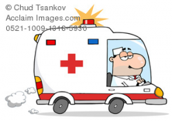 Clipart Image of A Paramedic Driving an Ambulance With the Siren Blaring