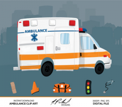 Cute Ambulance Digital Clip Art - Digital File - Cartoon Style ...