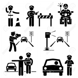 Police Officer Traffic On Duty Stick Figure Pictogram Icon Royalty ...