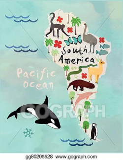 EPS Vector - Animal cartoon map of south america. Stock Clipart ...