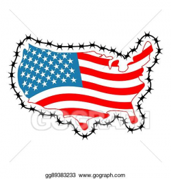 Clip Art Vector - Us map with barbed wire. america closes border in ...