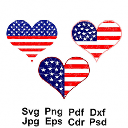 SVG, DXF, Eps Cut file American Flag Heart Svg, 3-for-1, 4th of July ...
