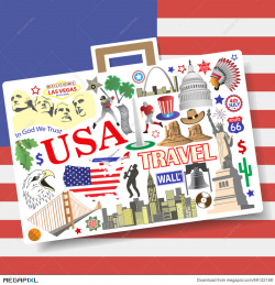 Usa Travel Concept. Set Vector Icons And Symbols In Form Of Suitcase ...