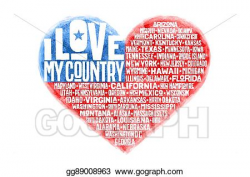Vector Stock - Poster of watercolor heart shape united state america ...