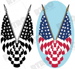 A patriotic graphic icon of two draped American flags vintage retro ...