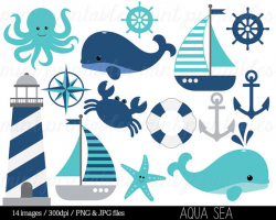 Nautical Clipart Clip Art, Anchor Clipart, Whale Clipart, Sailing ...