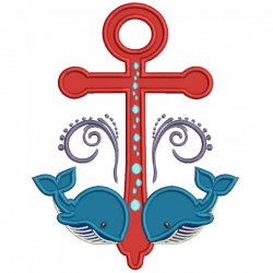 Two Whales and boat Anchor Applique Machine Embroidery Digitized ...