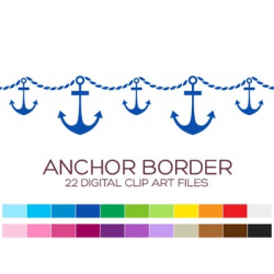 Nautical Border Clipart - 22 digital anchor borders / 8x1 inches ...
