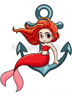 Mermaid Sitting On Anchor | Vector Illustrations | Mermaid ...