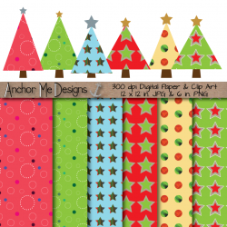 Christmas Tree Digital Clipart and Paper Pack - Anchor Me Designs