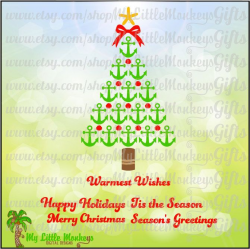 Nautical Anchor Christmas Tree with 5 Greetings Digital Clipart ...