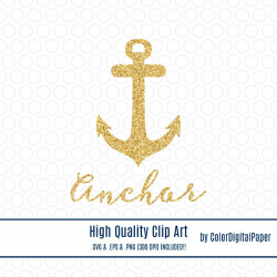 Gold Glitter Anchor SVG Clip Art, Commercial Use, Glitter Clipart ...