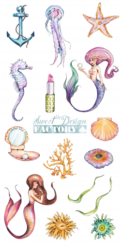 Mermaid clipart/ watercolor clipart/ anchor clipart/ seahorse clip ...