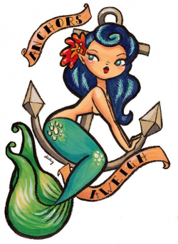 Anchors Aweigh Mermaid Temporary Tattoo Retro Vintage Sailor Jerry ...