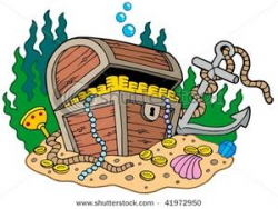 Treasure Chest on Sea Bottom with an Anchor Clipart Image