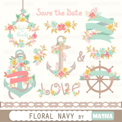 Navy clipart: FLORAL NAVY CLIPART with wedding