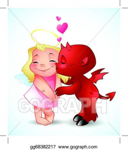 EPS Illustration - Little demon kisses an angel. Vector Clipart ...