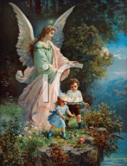 Guardian Angel Watching Over Children - Royalty Free Clipart Picture