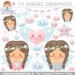 Angel Clipart, Angel Graphics, COMMERCIAL USE, Kawaii Clipart, Cloud ...