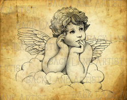 Vintage Baby Angel Clipart Lineart Illustration Instant Download PNG ...